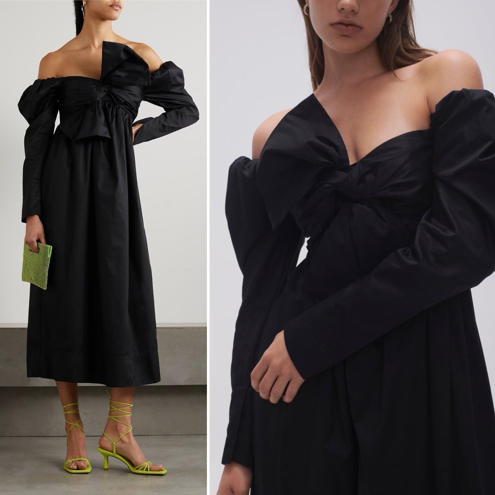 NWT Aje Black Valentina Cotton Poplin Bow-Tie Midi Dress Size Small (8 AU)